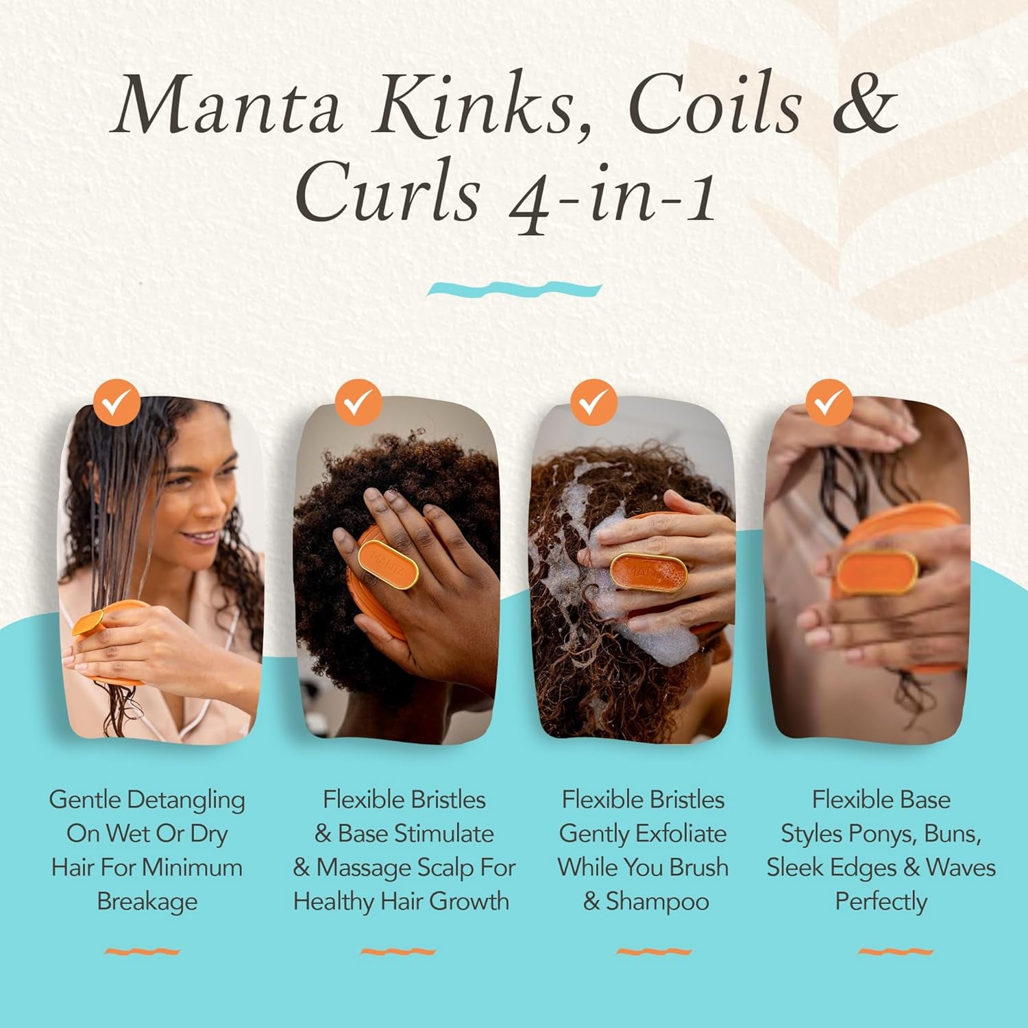 Manta Brosse À Cheveux Bouclés Anti-Casse, Démêlante Pour Cheveux Afro, Cheveux Afro, Brosse À Cheveux Démêlante, Antistatique, Humide Et Sèche Pour Femme, Brosse Flexible Pour Cuir Chevelu